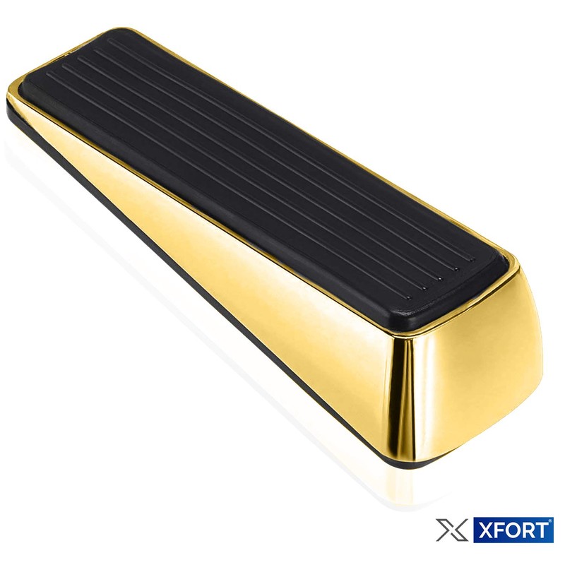 XFORT 3 Pack Door Wedge Polished Brass Door Stop Non-Slip