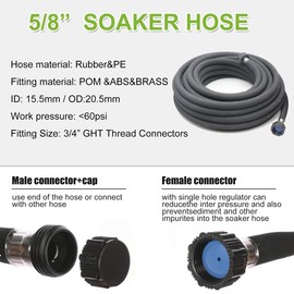 Aurssa Soaker Hose with Connector 5/8in Diameter 25FT 50FT Black Garden Water Hose Flower Bed and Lawn Lightweight Hose (25FT)