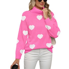 Jouica Women's Valentine Heart Sweater Long Sleeve Oversized Chunky Knitted Pullover Tops,Love Pink,XX-Large