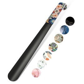 Gukeniu 16.5 Inch Long Handle Shoe Horn for Seniors Men Women Kids, Metal Shoe Horns for Boots, Retro Flower