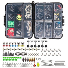 SANTUO 183 Pieces Fishing Bait Accessory Kit Including Jig Worm Hook Iron Weights Rolling Barrel Swivels Snaps Sinker Slides Swivel Crank Fishing Gear Set with Tackle Box