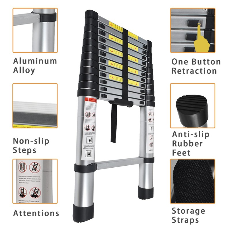 Telescoping Extension Ladder 14.5 FT, Folding Telescopic Aluminum Ladders, Lightweight