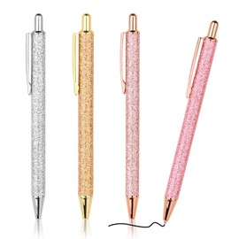 WY WENYUAN 4 Pcs Ballpoint Pens, Comfortable Writing Metal Retractable Pretty Journaling Black Ink Medium Point 1.0 mm Gift Pens, Cute Pens School Supplies for Women