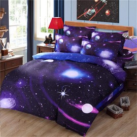 Galaxy Duvet Cover Set Reversible Sky Universe Moon Printed Bedding Quilt Cover for Bedding Decro, Ultra Soft Microfiber Duvet Cover (3Pcs, Double Size)