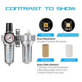 NANPU 1/4" NPT Air Filter Pressure Regulator Lubricato Dryer Gauge Kit Water/Oil Trap Separator 3 in 1 Twin Unit