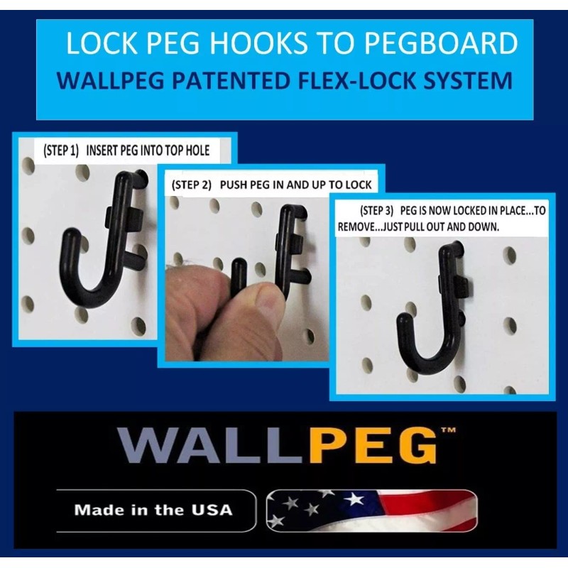 WallPeg 200 Locking J Peg Hooks Kit for Pegboard Panel