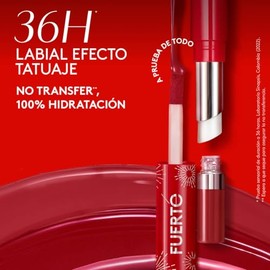 ésika - Colorfix Duo Tattoo 36h Rojo Tentación 2.6 ml, 36 Horas de Color e Hidratación, Labial Cero Transferencia, con Aplicador y Bálsamo, Labial de Larga Duración, Bálsamo con Manteca de Karité