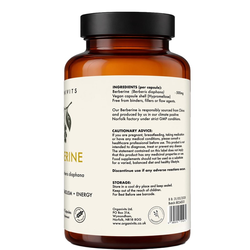 ORGANIVITS Berberine Capsules | Premium Berberis Diaphana Extract | Vegan