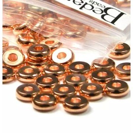 Bedazzlinbeads 10 Copper Plated Metal 6mm Round x 2mm Thick Rondelle Heishi Disc Spacer Beads