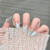 [NEURAD]ネイルチップ ロング 青 30枚入マグネットタイプ 夏限定 ソルトブルー人魚ネイル｜ふんわりキャッツアイ × グラデーションリボン付け爪 ネイル 人気