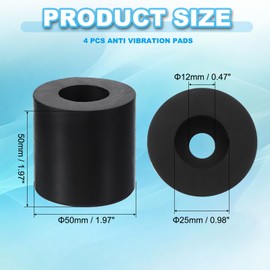 PATIKIL 1.97" OD x 0.98"/0.47" ID x 1.97" Thick Anti-Vibration Pads, 4 Pcs Rubber Isolation Pads Mechanical Vibration Damping Pads Isolator Washer Feet, Black