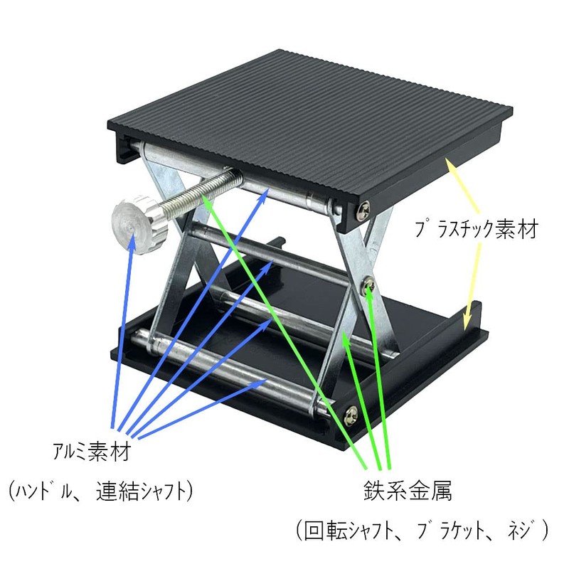 BizDez Lift Table, Lab Jack, Plastic Top Plate, Aluminum Material,