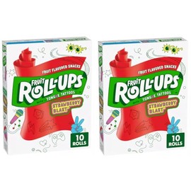 Fruit Roll-Ups 2 x Pack of 10 Strawberry Blast (2 x 141 g) - Colourful Fruit Rolls for Rolling Including Naschwerk Sticker