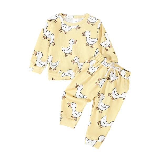 M9ppzzur7 Baby Boy Girl 2Pcs Outfits Sets Duck Print Long