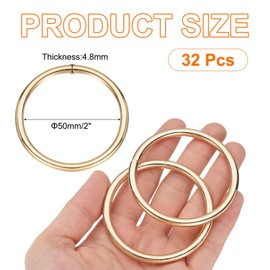 sourcing map 32 Pcs O Ring Buckle 12mm/0.5" ID 2mm Thickness Zinc Alloy Opening O-Rings Clasp Clips for Crafts Keyrings Bags Straps Belts DIY Accessories, Light Gold