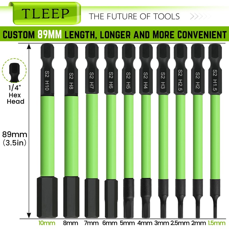 TLEEP 3.5" Long 1/4" Hex Head Allen Wrench Drill Bits,