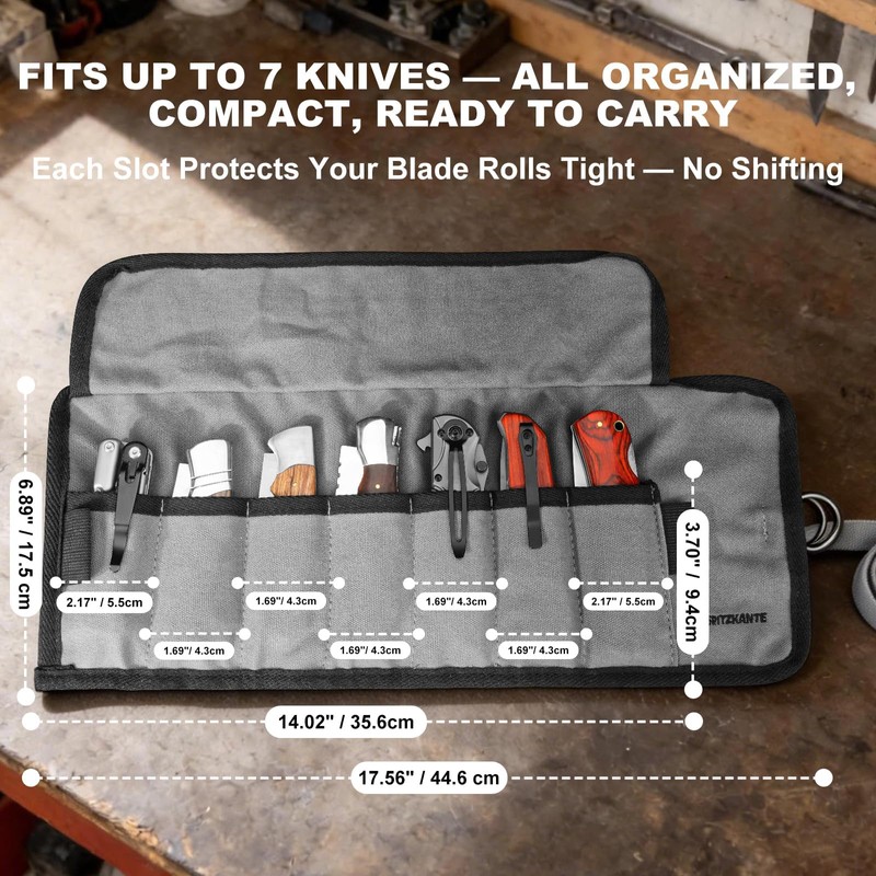 SPITZKANTE Pocket Knife Roll Bag – 7 Slot Folding Knife