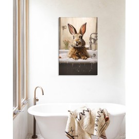 Bathroom Canvas Wall Art Bunny in Bathtub Picture Funny Rabbit Painting Modern Artwork for Toilet Home Decor Framed(Art-4,12.00"x18.00")