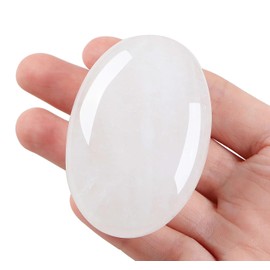LAIDANLA Clear Quartz 2.4" Large Palm Stone Healing Crystals Natural Gemstones Calming Effects Energy Balancing Reiki Polished Worry Stone Cleansing Protection Anxiety Stress Relief Therapy 1PC