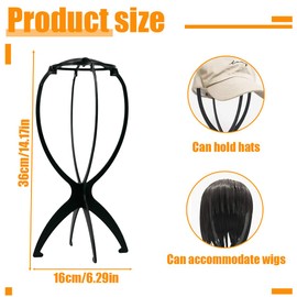XPEX Pack of 2 Wig Stand Wig Head Wig Stand Wig Holder Wig Head Stand Wig Stand Portable Folding Plastic Black