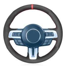 USHTIGER Car Steering Wheel Cover for 2015 Ford Mustang GT Premium Preformance 6-Speed 2019 ECO Boost 2018 2016 Convertible v6 PP1 Bullitt 2020 Customized Hand Stitch Wrap Custom Fit Black Suede