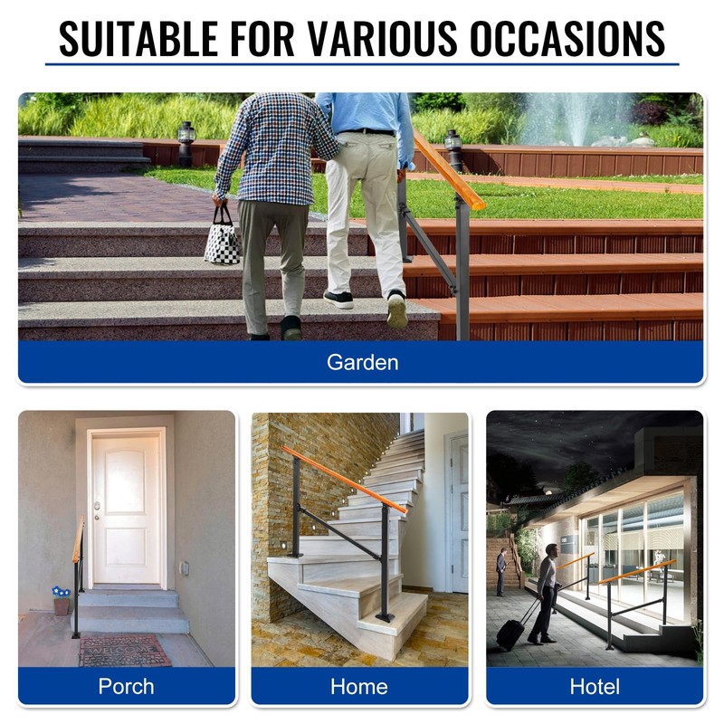 UOKRR Metal Handrail Wood Grain for Elderly, 3 Step Hand