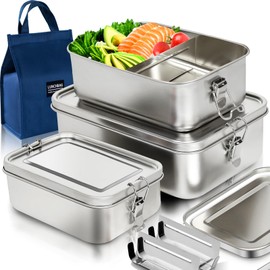 Pulazon Stainless Steel Bento Box 3 Pack 304 Stainless Steel Lunch Box,Leak Proof Metal Lunch Box With Lids(81oz/47oz/29oz) Bento Box Stainless With 3 Compartments