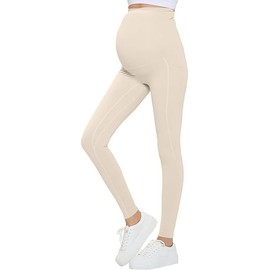 Natural Uniforms Womens Maternity High Waist, Bottom Lifting Nylon Yoga Leggings (Bone, X-Large)