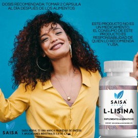 L-Lisina | 100% Pura 120 Cáps | SAISA HERBAL | Lisina | Suplemento Alimenticio | Apoyo Muscular, Síntesis de Proteínas y Sistema Inmune