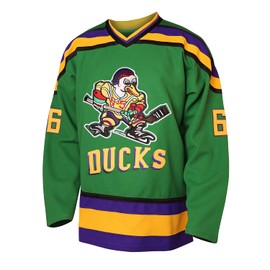 EETUG Mighty Ducks Jersey #96 Charlie Conway #99 Adam Banks #33 Greg Goldberg #66 Gordon Bombay Movie Hockey Jersey White Green (66 Green, XXX-Large)