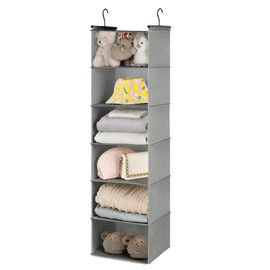 GRANNY SAYS 6 Shelf Hanging Closet Organizers and Storage, Collapsible Closet Hanging Organizer with 2 Sturdy Hooks, Large Hanging Shelves for Kids Baby Clothing Organizer, Ash Gray
