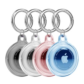 Aircawin 4 Pack Waterproof Airtag Holder Case Clear,Airtag Dog Collar Holder,Airtag Keychain Accessories,Soft TPU Full Body Airtag Case Tracker for Luggage/Keys/Cat&Dog Collar-Black/Clear/Pink/Blue