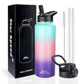 StarSpeed Insulated Water Bottle 40 oz, Stainless Steel Water Flask Double Walled Vacuum Water Jug, 40 oz Wide Mouth Sports Thermo Mug with Straw Spout Lids for Hot & Cold Liquid