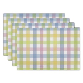 Spring Easter Placemats Set of 4 Linen Colorful Plaid Pink Green Place Mat Washable Non-Slip Heat Resistant 12×18 Inch Thick Place Mats Decorative Fabric Table Mat for Dining Table
