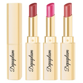 Depuplum 3Pc Hydrate Lipstick for Women Dark Red Hot Pink Nude Pink Moisture Lipstick Lip Gloss Long Lasting Lipsticks for Dry Lips, DM68/89/95