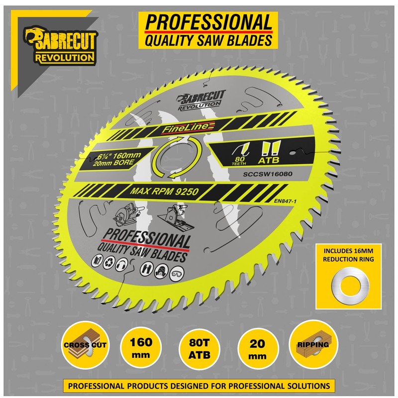 1 x SCCSW16080 SabreCut 160mm 80T x 20mm Bore Fineline