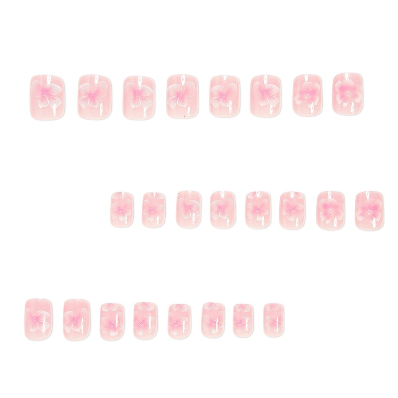 Flower Press on Nails Square Fake Nails Design Short Acrylic