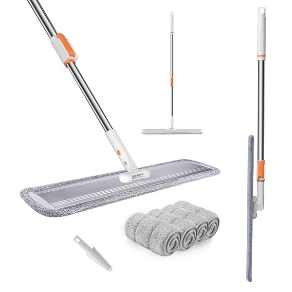 Microfiber Flat Mop 32 in Large Mops for Floor Cleaning Commercial Dust Dry Wet Mops on Hardwood Floors with 4 Washable Pads Aluminium Telescopic Long Handle Floor Cleaning Tools