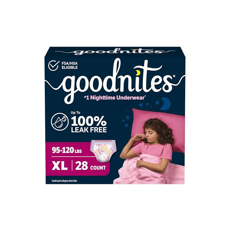 Goodnites Ropa interior nocturna para niñas XL (100 a 150
