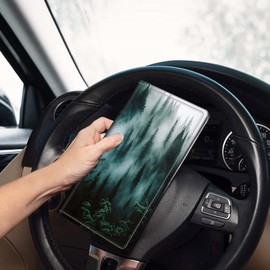 Mxfdegf Car Registration and Insurance Holder, Leather Car Glove Box Organizer, Cool Car Accessories for ID, Driver's License Cards & Essential Document,business cards,Men&WomenNature Mountain Forest