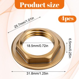 4 Pack 1/2 Inch NPT Female Locks Nut Pipe Fitting Lock Nut with Flange Brass Lock Nuts Gasket Hex Brass Female Locknut for Water Gas Oil
