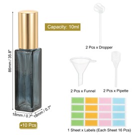 PATIKIL Reise-Parfümflasche, 10 Stück 10ml Feiner Sprühnebel-Nachfüllbarer Kleiner Parfümzerstäuber mit Etiketten Trichter Pipette für Parfümflüssigkeit Ätherisches Öl, Blau/Goldton