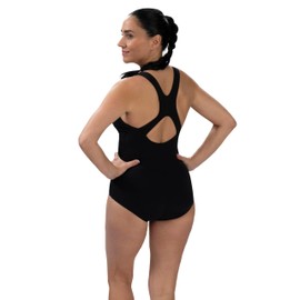 Dolfin Aquashape Conservative Lap Swim Suit | Chlorine-Resistant Women's One-Piece Training Swimsuit with Built-in Shelf Bra | Ideal for Lap Swimming, Water Aerobics, and Aquatic Fitness (Black, 10)