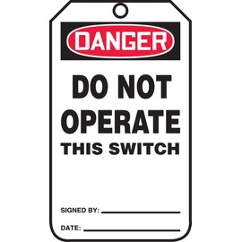 Accuform MDT113PTM RP-Plastic Safety Tag, Legend "Danger Do Not Operate This Switch", 5.75" Length x 3.25" Width x 0.015" Thickness, Red/Black on White (Pack of 5)
