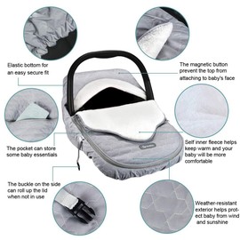 Yoofoss Baby Car Seat Cover Winter Carseat Canopies Cover to Protect Baby from Cold Wind, Super Warm Plush Fleece Baby Carrier Cover for Infant Boys Girls (Grey)