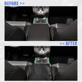 X AUTOHAUX Carbon Fiber Pattern Black Microfiber Leather Armrest Protector Cover Pad Replacement for Toyota 4Runner 2010-2022 White Line