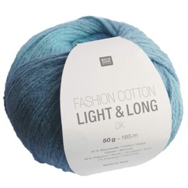 Rico Fashion Cotton Light & Long dk Colour 05 Turquoise Blue Cotton Yarn with Long, Subtle Degradé Colour Gradient for Knitting and Crocheting