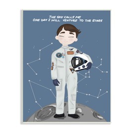 Stupell Industries One Day Venture to Stars Boy Astronaut Moon Wall Plaque, 13 x 19, Blue