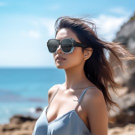 TINHAO Polarized Fit Over Glasses Sunglasses for Women UV Protection, Oversized Square Wrap Around Shades for Driving(Gradient Light Blue,Black)