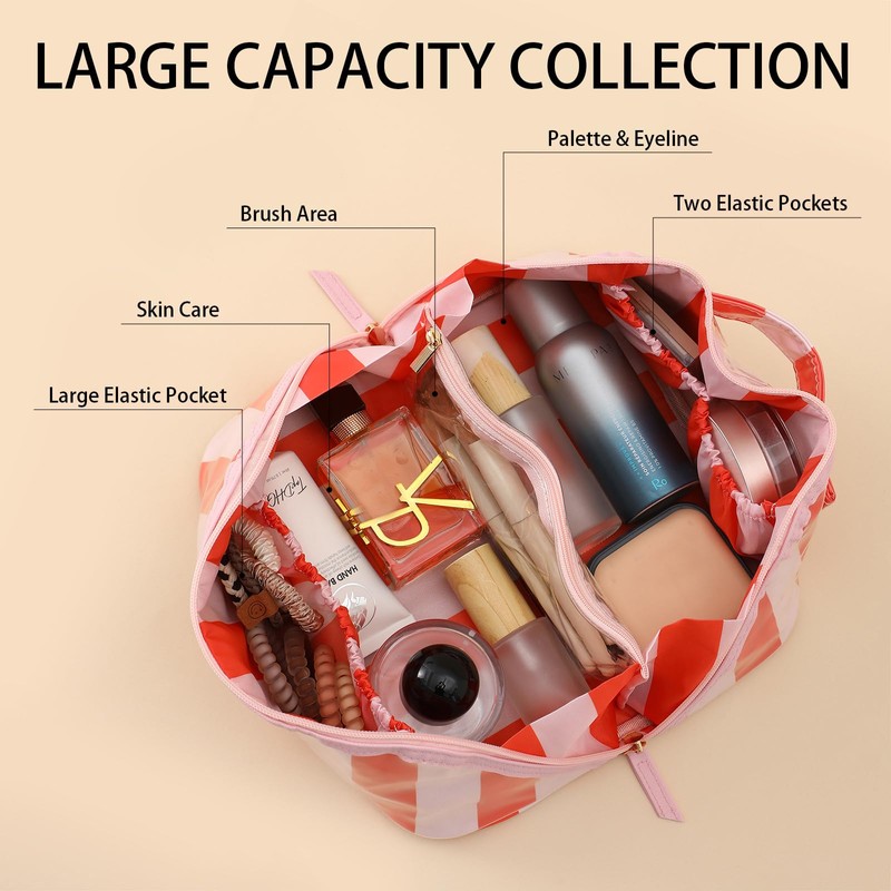 DYSHAYEN Stripe Travel Makeup Bag with Compartments Clear Coated Cosmetic